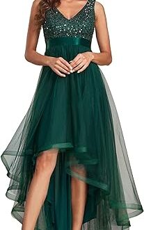 Ever-Pretty Women’s Prom Dress Double V-Neck Sleeveless Empire Waist Sequin High Low Tulle Formal Dress 0147A