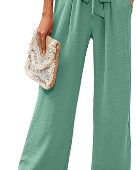 Heymoments Women’s Wide Leg Lounge Pants with Pockets Lightweight High Waisted Adjustable Tie Knot Loose Trousers