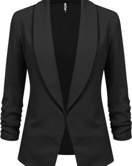 Lock and Love Women 3/4 Sleeve Blazer Open Front Cardigan Jacket Work Office Blazer