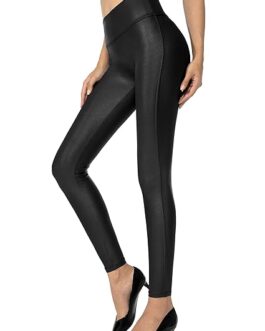 SANTINY Women’s Faux Leather Leggings Pants Stretch High Waisted Tights for Women