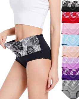 HAVVIS Women’s Briefs Underwear Cotton High Waist Tummy Control Panties Rose Jacquard Ladies Panty Multipack