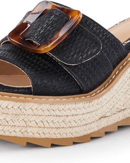 Coutgo Women’s Wedge Platform Espadrille Slide Sandals Slip On Open Toe High Heels Buckle Casual Summer Shoes