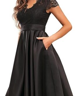 Ever-Pretty Women’s A-line Lace See-Through V-Neck Pleated Wedding Party Cocktail Dress 40400