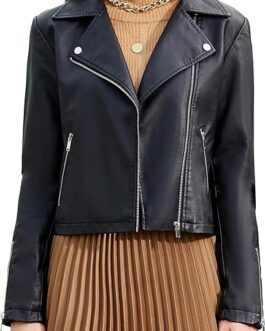 S P Y M Womens Faux Leather Jacket, Moto Biker Suede Coat