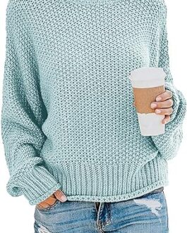 ZESICA Women’s 2024 Turtleneck Batwing Sleeve Loose Oversized Chunky Knitted Pullover Sweater Jumper Tops