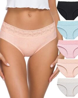 Womens Underwear Cotton Panties for Women Underpants Briefs Hipster Lace Bikini 5 Pack