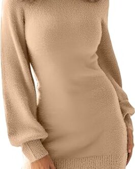 GRECERELLE Women’s Mock Neck Ribbed Long Sleeve Bodycon Pullover Cute Mini Sweater Dress