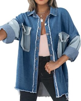 Dokotoo Jean Jacket Women Oversized Patchwork Fashion 2023 Shacket Jacket Women Long Boyfriend Button Down Shirts