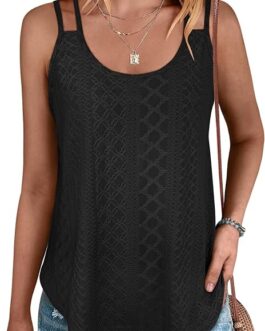 ANRABESS Womens Tank Tops Eyelet Embroidery Casual Spaghetti Strap Camisoles Boho Flowy Shirts