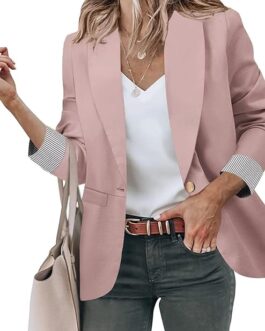 Genhoo Blazer Jackets for Women Open Front Long Sleeve Casual Work Office Blazers with Pockets S-2XL