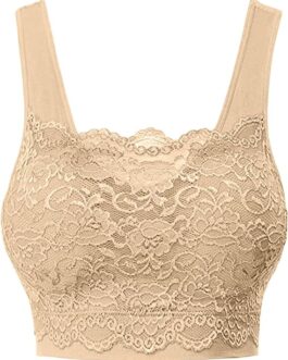 Women?s Sports Bra Comfortable Seamless Lace Coverage Yoga Camisole Bra with Removable Pads