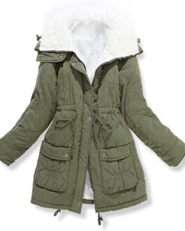 Women’s Winter Mid Length Thick Warm Faux Lamb Wool Lined Jacket Coat