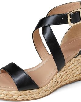 Arromic Wedge Sandals for Women Open Toe Platform Wedge Heel Sandals Ankle Strap Casual Summer Dressy Espadrille Wedges Shoes Black Nude