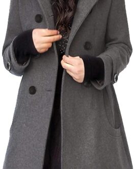 Tanming Women’s Warm Double Breasted Wool Pea Coat Trench Coat Jacket with Hood
