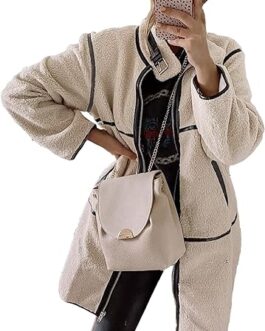 PRETTYGARDEN Women’s Full Zip Fleece Jacket Long Sleeve Lapel Warm Winter Sherpa Coat With Pockets