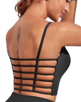 Longline Sports Bra for Women Sexy Open Back Workout Crop Tops Strappy Yoga Tank Top with Built in Bra