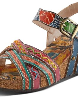 Spring Step L’Artiste Women’s BOSQUET – Hand-Painted Wedge Sandals for Artistic Comfort