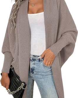 Pink Queen 2023 Fall Cardigan Sweaters for Women Oversized Chunky Kimono Slouchy Wrap Batwing Sleeve Open Front Outwear Coat
