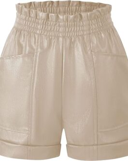 Bellivera Women Faux Leather High Waist Stretchy Winter Motorcycle Shorts