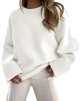 ANRABESS Women’s Crewneck Long Sleeve Oversized Fuzzy Knit Chunky Warm Pullover Sweater Top