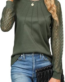 Blooming Jelly Women’s Waffle Knit Tops Dressy Business Casual Blouses Lace Long Sleeve Work Shirts Fall Clothes