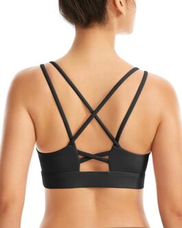 Padded Sports Bras for Women-Sexy Longline Crisscross Back Sports Bra-Medium Support Strappy Yoga Bra with Removable Cup