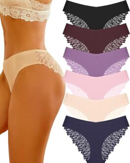 Cheeky Underwear for Women Lace No Show Bikini Soft Breathe Seamless Panties Ladies Sexy Hipster Set 6 Pack
