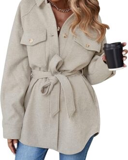 ZESICA Women’s Casual Trench Coat Long Sleeve Lapel Button Down Belted Jacket Outerwear Peacoat with Pockets