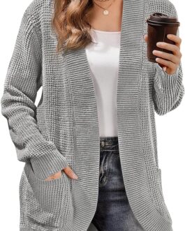Womens Cardigan Sweaters Long Sleeve Open Front Cable Knit Loose Casual Soft Outwear Coat with Pockets