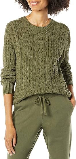 Amazon Essentials Women’s Fisherman Cable Long-Sleeve Crewneck Sweater (Available in Plus Size)