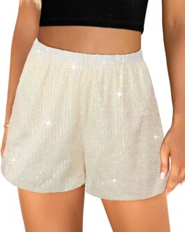 luvamia?Sequin?Shorts?for?Women?Trendy?High?Waisted?Stretchy?Pull?On?Glitter Sparkly?Short Holiday Party Outfits
