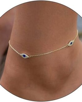 CAROVO Ankle Bracelets for Women, 14K Gold Plated/Silver Plated Waterproof Layered Cuban Anklets Evil Eye CZ Ankle Bracelets for Women Girls Summer Jewelry Gifts