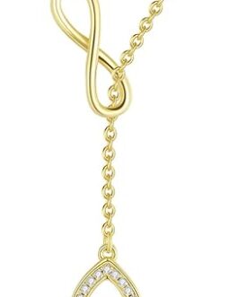 FANCIME 925 Sterling Silver Evil Eye Infinity Necklace Gold Plated with Cubic zircon Pendant Adjustable Y Necklace Fine Jewelry Gift for Women Girls, 16+2 Inch Chain