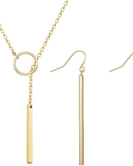 3PCS Women’s Jewelry Sets,Gold Long Necklace Minimalism Circle Y-shaped Line Earrings for Women Gifts