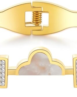 Four Leaf Clover Bangle Bracelet for Woman,Stainless Steel Bracelet,18K Gold Plated Bangle