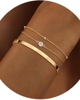 Moodear Gold Bracelet for Women 14K Real Gold Bracelet Sets for Women Dainty Snake Chain Bracelet Adjustable Cuban Link Bracelet for Women Cuff Bangle Gold Stackable Bracelets for Womens Jewelry Sets