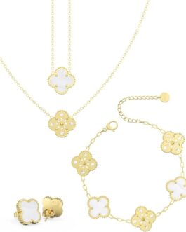 Lucky Clover Sets Necklace 18K Gold Plated Pendant,Fashion Simple Jewelry,Earrings Bracelet for Women Can be Worn on Both Sides, With a Different Style