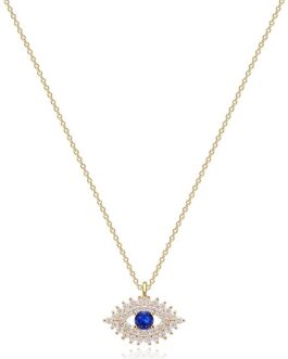 MEVECCO Gold Dainty Evil Eye Necklace for Women 18K Gold Plated Cute Delicate Solitaire Cubic Zirconia Boho Protection Evil Eye Minimalist Simple Necklace Gift