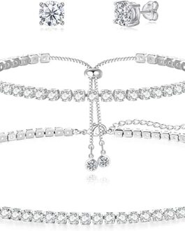 Tennis Necklace Bracelet for Women, 14K Gold/Sterling Sliver, Dainty Chocker Necklace, Crystal Bracelet for Men/Teen Girls, Wedding Jewelry for Bride, Hypoallergenic