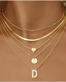 YEEZII 5 Pcs Gold Initial Necklaces Set for Women, 14K Gold Plated Personalized Letter Necklace, Dainty Layered Initial Necklace for Women Gift