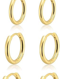 Small Gold Huggie Hoop Earrings Set for Women 14K Real Gold Plated Hypoallergenic Lightweight Earrings for Sensitive Ears Everyday Earrings for Cartilage Piercings Jewelry for Women Gifts 6mm/8mm/10mm/12mm(4 Pair)