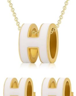 2 Pieces of Necklaces for Women 18k Gold Plated H Necklace Earrings for Women Jewelry Set Girl Valentine’s Day Birthday Gifts