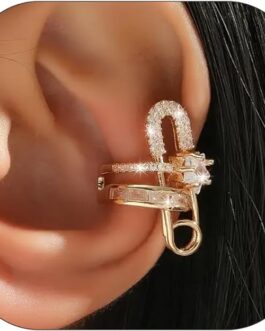 Gold Ear Cuff for Women Rhinestone Ear Cuff Non Piercing Safety Pin Conch Earrings Chunky Ear Cuff Jewelry Gift