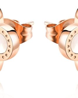 Four Leaf Clover Earrings for Women 18K Rose Gold Plated Stainless Steel Lucky 4 Leaf Ear Studs Jewelry Gift for Mother and Daughter (White & Rose Gold)
