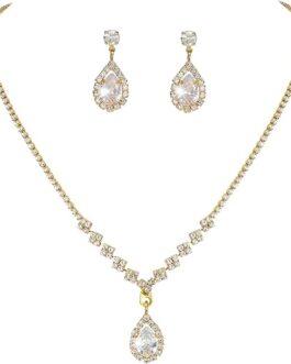 COCIDE Bride Jewelry Set Silver Crystal Wedding Necklace Earrings Bridal Rhinestone Teardrop Pendant Accessories for Women and Bridesmaids (3 piece set – 2 earrings and 1 necklace)