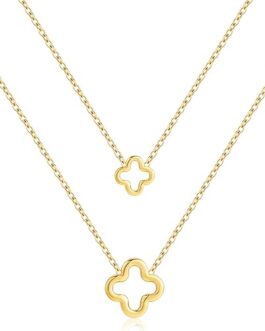 YADUDA Dainty Hollow Four Leaf Clover Choker Necklace Set Tiny Cute Clover Pendant Necklaces for Women 18K Gold Plated Stainless Steel Necklace
