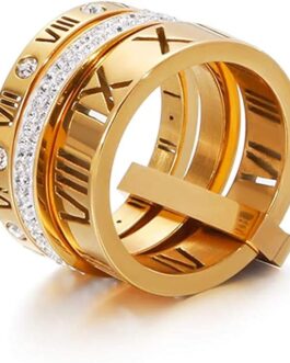 Stainless Steel CZ Zirconia Roman Numeral Ring For Women Girls 3 in 1 Spinner Rings