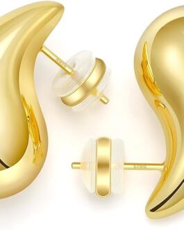 Chunky Gold Hoop Earrings for Women Lightweight Teardrop Dupes Earrings 925 Sterling Silver Post Large Drop Earrings Gold Plated Waterdrop Earrings Trendy Jewelry for Women