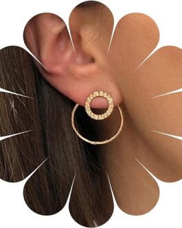 Boho Circle Ear Jacket Earrings Gold Circle Studs Earrings Vintage Circle Wrap Earrings Geometric Circle Front Back Earrings Jewelry for Women and Girls