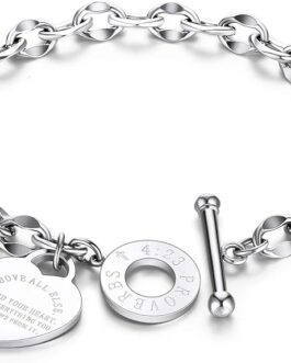 316L Stainless Steel Love Heart Charm Bracelet for Women Teen Girls Romantic Gift Silver/Rose/18k Gold Plated OT Clasp Bracelets